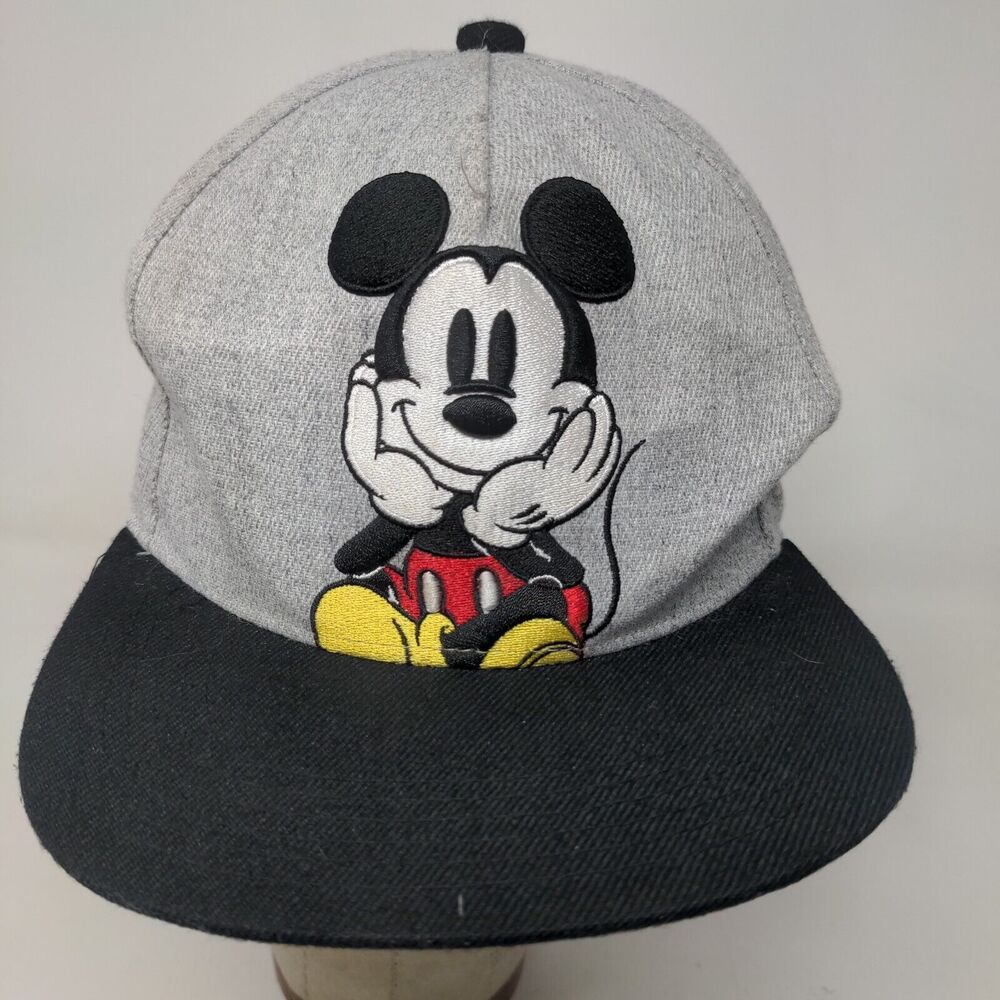 Disney Men's Snapback Hat Gray Black Adjustable Embroidered Mickey